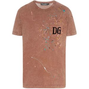 Dolce & Gabbana, Tops, Heren, Bruin, S, Katoen, Bruine Katoenen T-shirt