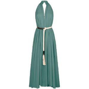 Mare Di Latte, Groene Vloeibare Lange Jurk Blauw, Dames, Maat:ONE Size