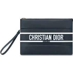 Dior, Logo Clutch Tas Blauw, Heren, Maat:ONE Size