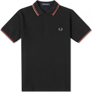 Fred Perry, Slim Fit Twin Tipped Polo in Zwart Gewassen Rood Groen Zwart, Heren, Maat:L