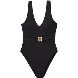 Tory Burch, Miller diep V-hals badpak Zwart, Dames, Maat:S