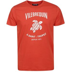 Vilebrequin, Tops, Heren, Rood, XL, Katoen, Rode Katoenen Half-Sleeved Logo T-Shirt