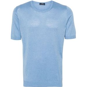 Barba, Tops, Heren, Blauw, L, Luxe Zijden T-shirt, Made in Italy