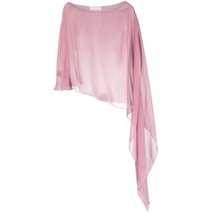 Antonelli Firenze, Blush Roze Asymmetrische Zijden Blouse Roze, Dames, Maat:ONE Size