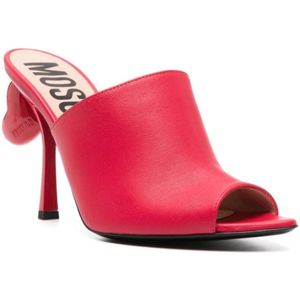 Moschino, Schoenen, Dames, Rood, 39 EU, Leer, Rode Slip-On Sandalen met Hartdetail