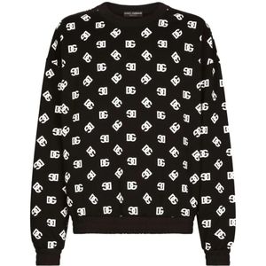 Dolce & Gabbana, Sweatshirts & Hoodies, Heren, Zwart, S, Katoen, Zwart DG Monogram Sweatshirt
