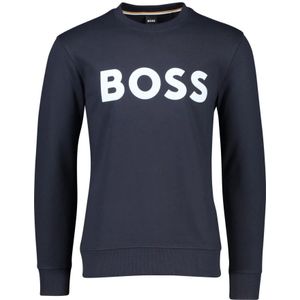 Hugo Boss, Sweatshirts & Hoodies, Heren, Blauw, XL, Katoen, Zwarte Ronde Hals Katoenen Trui