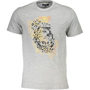 Cavalli Class, Tops, Heren, Grijs, L, Katoen, Grijze Katoenen Logo Print T-Shirt