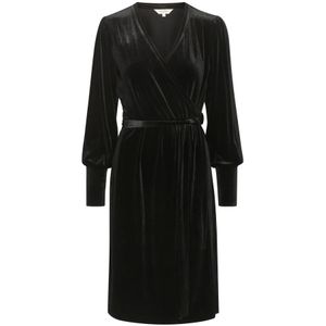 Part Two, Zwarte jurk met opgeblazen mouwen en V-hals Zwart, Dames, Maat:L