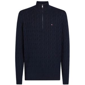 Tommy Hilfiger, Truien, Heren, Blauw, L, Katoen, Blauwe Half Zip Sweatshirt Klassieke Stijl