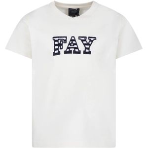 Fay, Tops, unisex, Beige, 104 CM, Katoen, Korte Mouw Ivory Katoenen T-Shirt