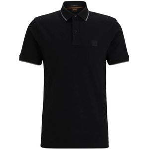 Hugo Boss, Tops, Heren, Zwart, M, Katoen, Zwart Slim Fit Polo Shirt met Logo Patch