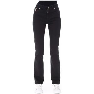 Baldinini, Jeans, Dames, Zwart, W26, Katoen, Zwarte Katoenen Logoed Knoop Regular Jeans