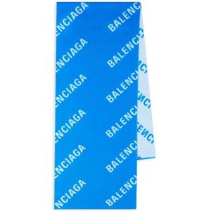 Balenciaga, Accessoires, unisex, Blauw, ONE Size, Wol, Logo Sjaal voor Winterstijl