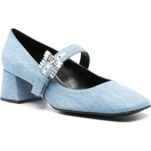 Sergio Rossi, Schoenen, Dames, Blauw, 38 1/2 EU, Denim, Kristalversierde Denim Hakken