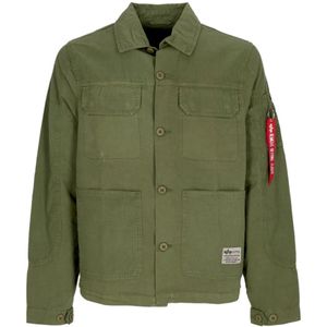 Alpha Industries, Jassen, Heren, Groen, L, Katoen, Kleur Blok Overshirt Jas Donker Olijf