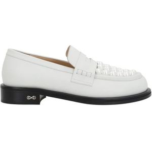 Mach & Mach, Schoenen, Dames, Wit, 40 EU, Leer, Witte Penny Loafer met synthetische parels