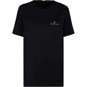 Moncler, Tops, Dames, Zwart, M, Katoen, Zwart Katoenen Jersey Logo T-Shirt