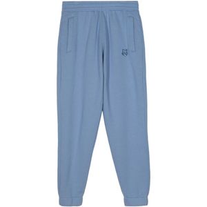 Maison Kitsuné, Broeken, Heren, Blauw, L, Katoen, Blauwe Fox Head Patch Joggingbroek