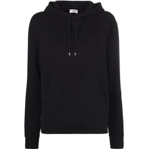 Saint Laurent, Sweatshirts & Hoodies, Dames, Zwart, S, Katoen, Zwarte Katoenen Sweatshirt met Geborduurd Logo