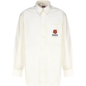 Kenzo, Overhemden, Heren, Wit, L, Katoen, Witte Katoenen Overhemd met Bloemdetail