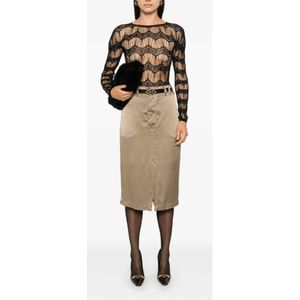 Saint Laurent, Rokken, Dames, Beige, S, Satijn, Taupe Zijden Pencil Rok