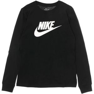 Nike, Sweatshirts & Hoodies, Dames, Zwart, L, Katoen, Lange Mouw Sportkleding Tee Essential Zwart/Wit