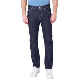 Jacob Cohën, Jeans, Heren, Blauw, W34, Denim, Italiaanse Denim Jeans met Gele Patch