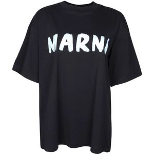 Marni, Tops, Dames, Zwart, 3Xs, Katoen, Zwarte Katoenen Logo T-shirt Box Fit