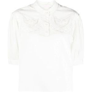 See by Chloé, Blouses & Shirts, Dames, Wit, S, Katoen, Short Sleeve Shirts