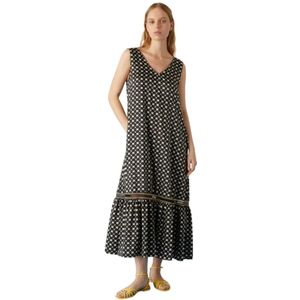 Marella, Kleedjes, Dames, Zwart, S, Polyester, Polka Dot V-hals Midi Jurk