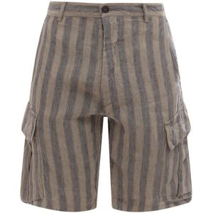 Original Vintage, Korte broeken, Heren, Groen, XL, Linnen, Groene Linnen Gestreepte Bermuda Shorts