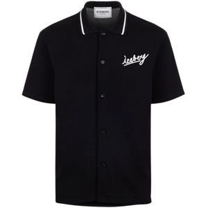 Iceberg, Overhemden, Heren, Zwart, L, Katoen, Preppy Stijl Logo Shirt