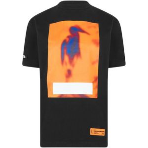 Heron Preston, Tops, Dames, Zwart, M, Katoen, Gecensureerd Logo T-Shirt Zwart/Oranje Korte Mouw