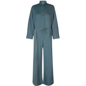 Samsøe Samsøe, Jumpsuits & Playsuits, Dames, Groen, L, Polyester, Blauw-Grijze Jumpsuit met Lange Mouwen