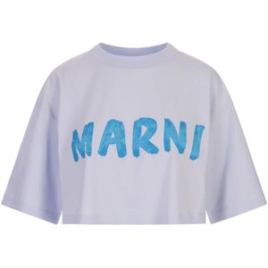 Marni, Blauwe Crop T-shirt met Ronde Hals Blauw, Dames, Maat:S