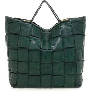 Campomaggi, Tassen, Dames, Groen, ONE Size, Katoen, Groene Leren Geweven Tas