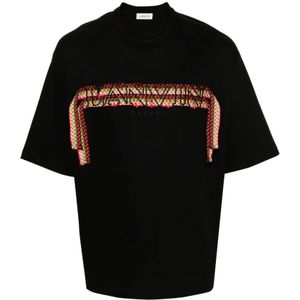 Lanvin, Tops, Heren, Zwart, S, Katoen, Zwarte T-shirts en Polos met Curblace Oversized Stijl