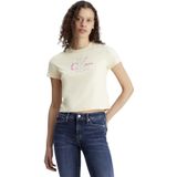 Calvin Klein Jeans, Tops, Dames, Beige, L, Katoen, Monologo Baby T-Shirt Vanilla