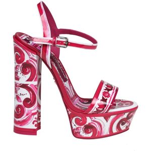 Dolce & Gabbana, Schoenen, Dames, Veelkleurig, 36 EU, Leer, Multicolor Barok Print Platform Sandalen