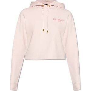 Balmain, Sweatshirts & Hoodies, Dames, Roze, XS, Katoen, Sweatshirt met logo