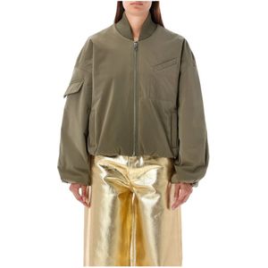 Ganni, Jassen, Dames, Groen, S, Polyester, Groene Oversized Bomberjack