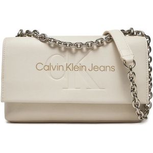 Calvin Klein Jeans, Tassen, Dames, Beige, ONE Size, Leer, Eco-Leren Flap Tas met Ketting