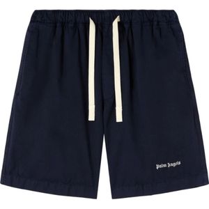 Palm Angels, Korte broeken, Heren, Blauw, XL, Katoen, Blauwe Logo Geborduurde Shorts