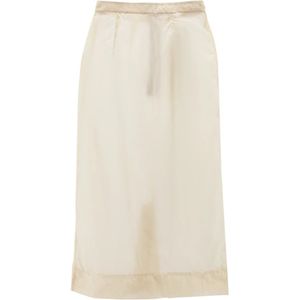 Maison Margiela, Beige Rok met Ritssluiting en Enkele Split Beige, Dames, Maat:2XS