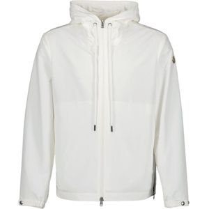 Moncler, Sweatshirts & Hoodies, Heren, Wit, L, Nylon, Nylon Zip-Through Hoodie