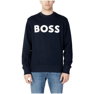 Hugo Boss, Sweatshirts & Hoodies, Heren, Blauw, M, Katoen, Blauwe Sweatshirt met Lange Mouwen