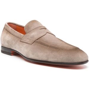 Santoni, Schoenen, Heren, Beige, 44 1/2 EU, Leer, Suede Slip-On Loafers Almond Toe