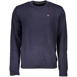 Napapijri, Truien, Heren, Blauw, S, Katoen, Blauwe Geborduurde Crew Neck Sweater