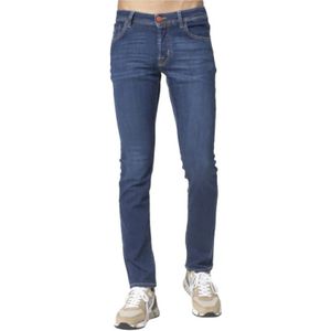 Jacob Cohën, Slim Fit Blauwe Jeans met Oranje Details Blauw, Heren, Maat:W33